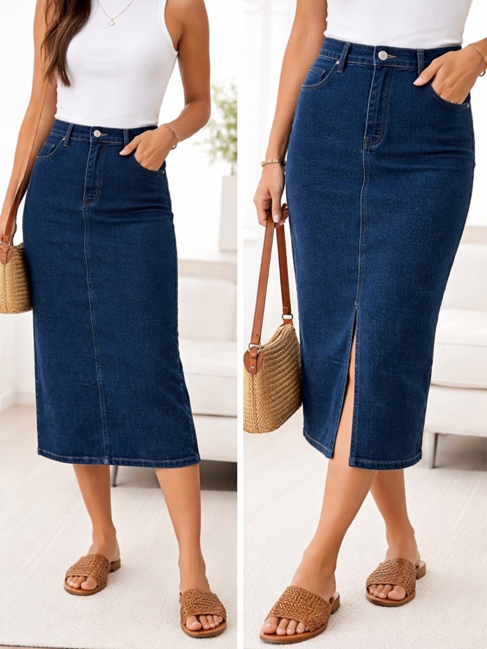 Banana Republic Denim Midi Skirt Size 6 NWT Dark Wash Classic Straight